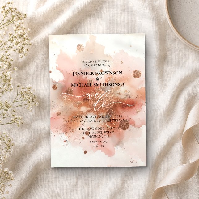 Invitation Mariage Aquarelle Rose Gold Rose Beige (Créateur téléchargé)
