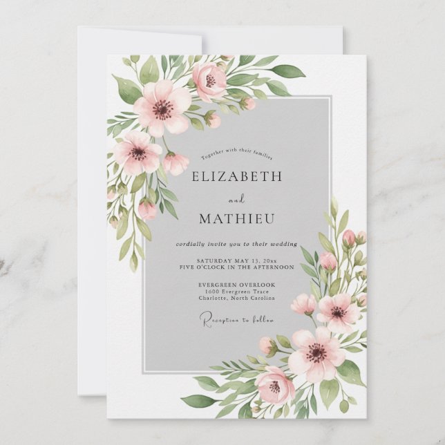 Invitation Mariage Aquarelle Rose Pâle (Devant)