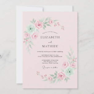 Invitation Mariage Aquarelle Rose Pâle Élégant