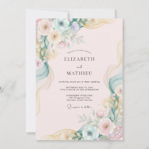 Invitation Mariage Aquarelle Rose Pâle Menthe