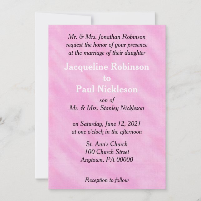 Invitation Mariage Aquarelle Rose Pâle Romantique (Devant)