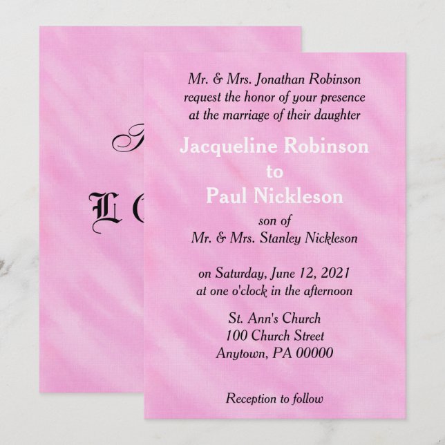 Invitation Mariage aquarelle rose pastel romantique (Devant / Derrière)