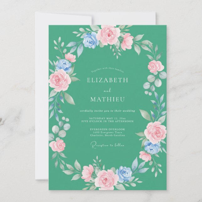 Invitation Mariage aquarelle rose pétale écume de mer (Devant)