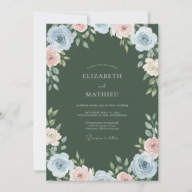 Invitation Mariage aquarelle rose poussiéreux (Devant)