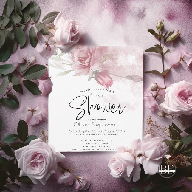Invitation Mariage | Aquarelle Roses Rustiques Roses Roses Ro (Romantic watercolor cottage roses in dusty pink for that perfect garden shower.)