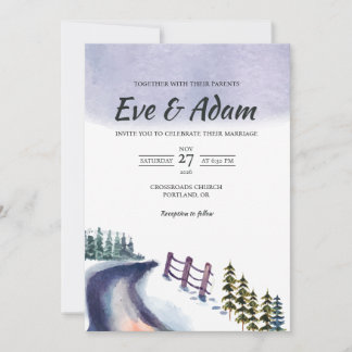 Invitation Mariage Aquarelle Rustique de Pinée de Route d'Hiv