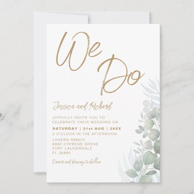 Invitation Mariage aquarelle rustique Eucalyptus Vert Sauge  (Devant)