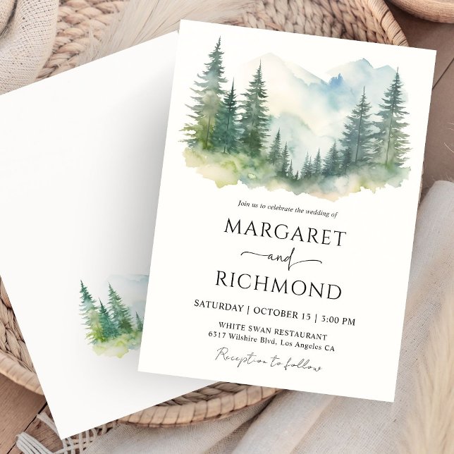 Invitation Mariage aquarelle rustique forêt de pins (Créateur téléchargé)