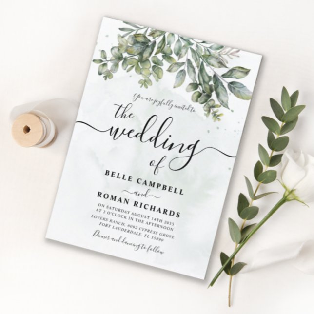 Invitation Mariage aquarelle rustique vert sauge eucalyptus (Créateur téléchargé)