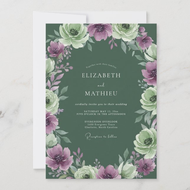 Invitation Mariage Aquarelle Sauge Violette (Devant)