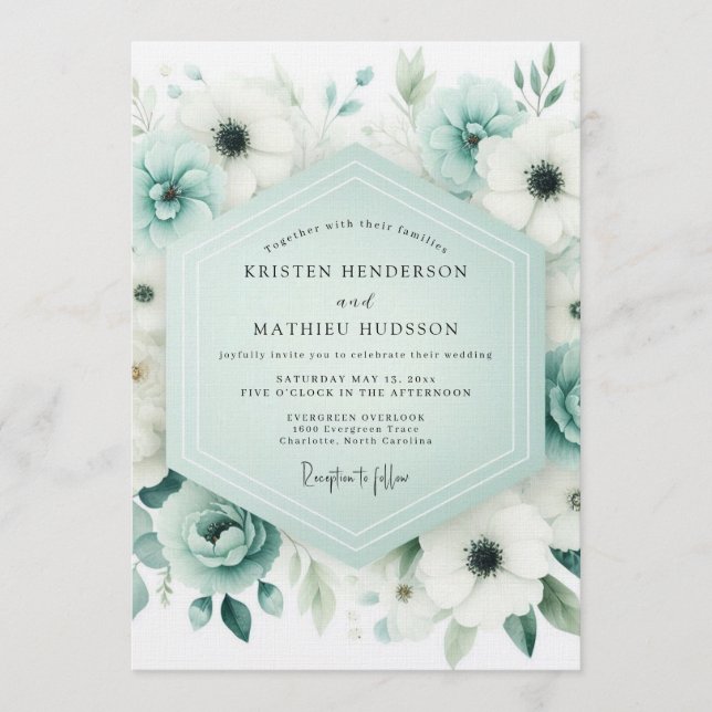 Invitation Mariage Aquarelle Serein de Teal (Devant)