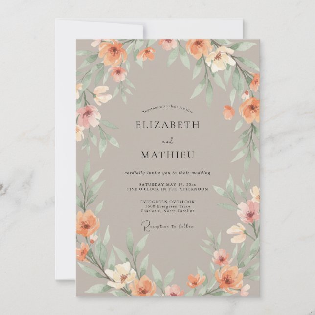 Invitation Mariage aquarelle serein taupe (Devant)