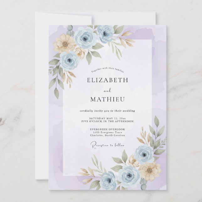 Invitation Mariage Aquarelle Sérénité Lavande (Devant)