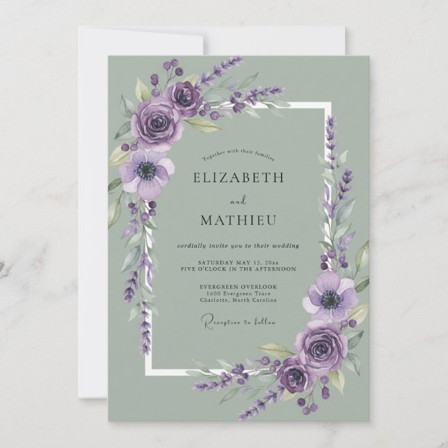 Invitation Mariage Aquarelle Sérénité Violette (Devant)