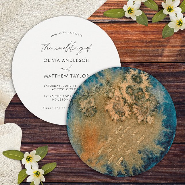 Invitation Mariage Aquarelle Simple Unique Bleu Nuit Or (Front/Back)