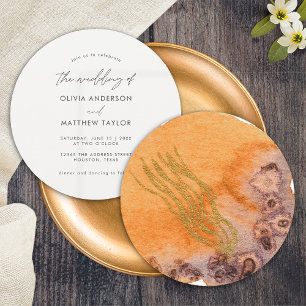 Invitation Mariage Aquarelle Simple Unique Orange Doré