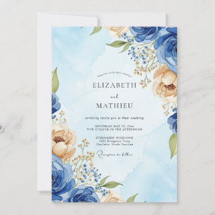 Invitation Mariage aquarelle statutaire bleu royal