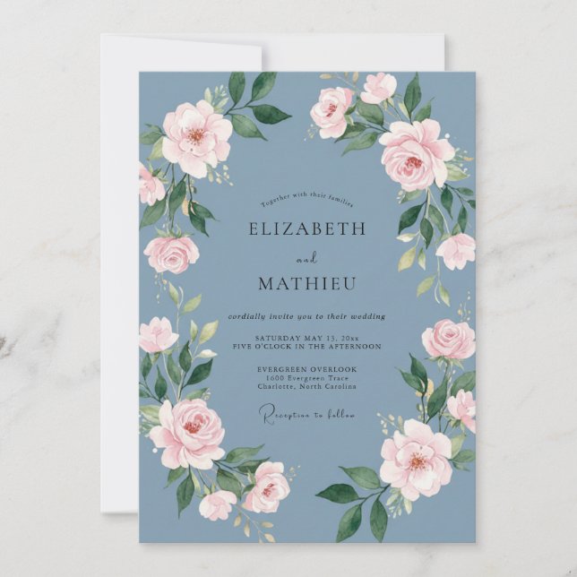 Invitation Mariage aquarelle Steel Blush (Devant)
