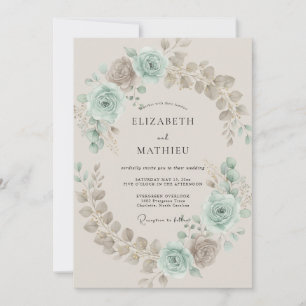 Invitation Mariage aquarelle taupe écume de mer