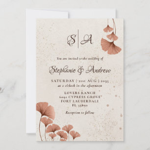 Invitation Mariage aquarelle terracotta rustique et monogramm