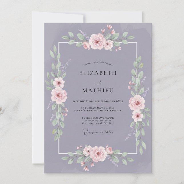 Invitation Mariage Aquarelle Tranquille au Lavande Subtile (Devant)