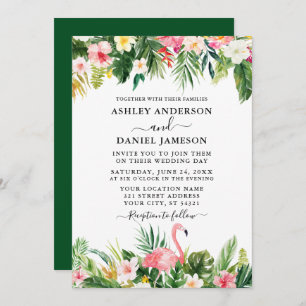 Invitation Mariage Aquarelle Tropical Floral Flamant rose Ver