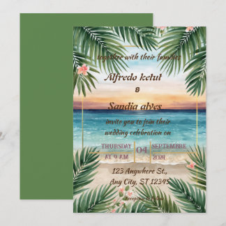 Invitation mariage aquarelle tropical palmier plage été