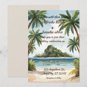 Invitation mariage aquarelle tropical palmier plage été
