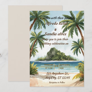 Invitation mariage aquarelle tropical palmier plage été
