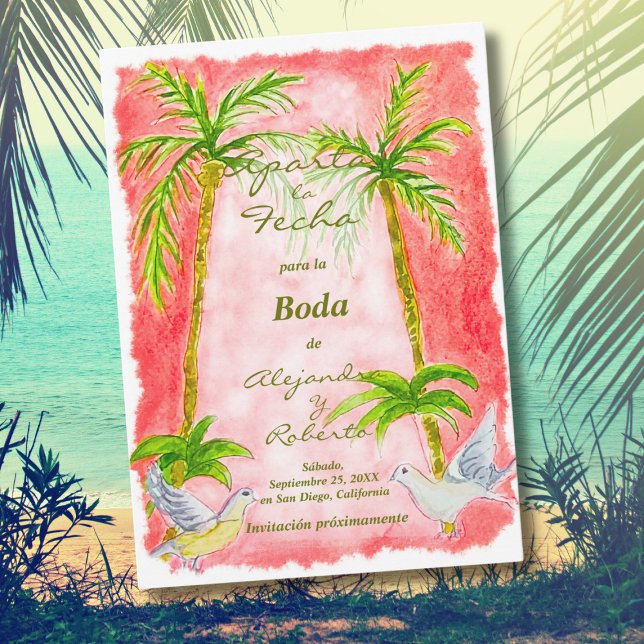 Invitation Mariage Aquarelle Tropicale Espagnole, Enregistrez (Créateur téléchargé)