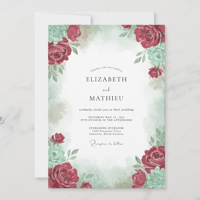 Invitation Mariage aquarelle verdoyant de Bourgogne (Devant)