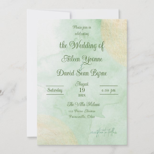 Invitation Mariage aquarelle vert irlandais (Devant)