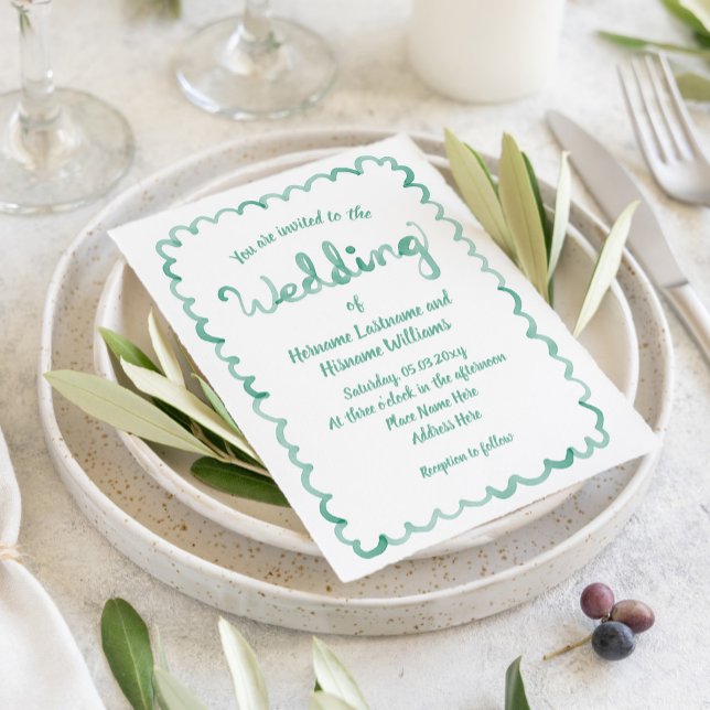 Invitation Mariage aquarelle vert menthe simple et fantaisist (Créateur téléchargé)