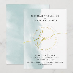 Invitation MARIAGE   Aquarelle vert sarcelle