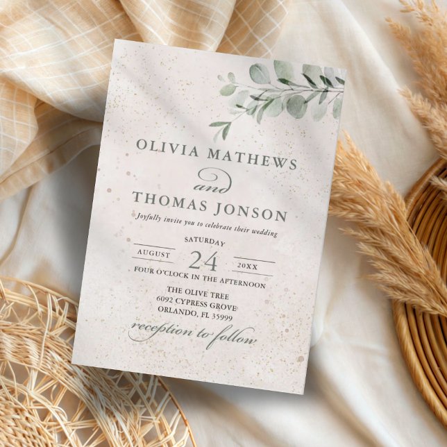 Invitation Mariage aquarelle vert sauge botanique rustique  (Créateur téléchargé)