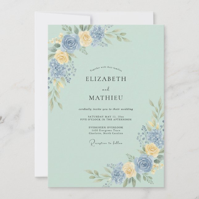 Invitation Mariage Aquarelle Vert Sauge Raffiné (Devant)