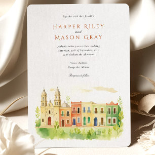 Invitation Mariage aquarelle vibrant Campeche Mexique