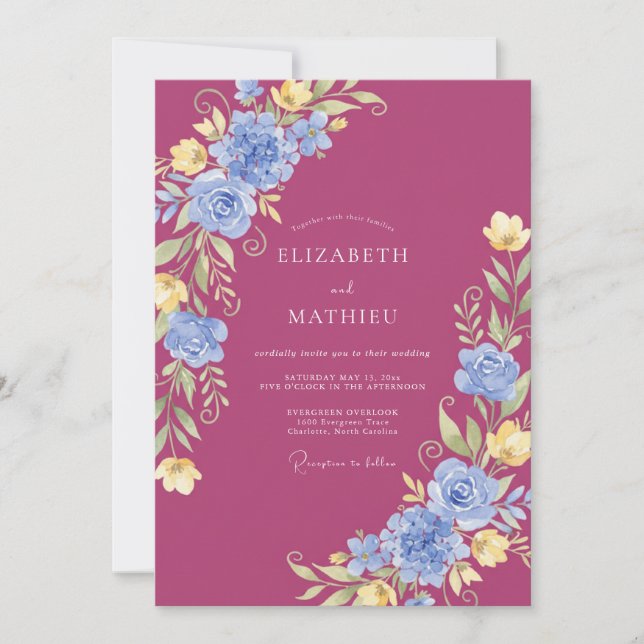 Invitation Mariage Aquarelle Vibrant Rose Fruité (Devant)