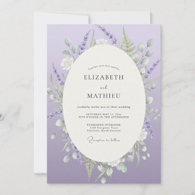 Invitation Mariage aquarelle violet Luxe (Devant)