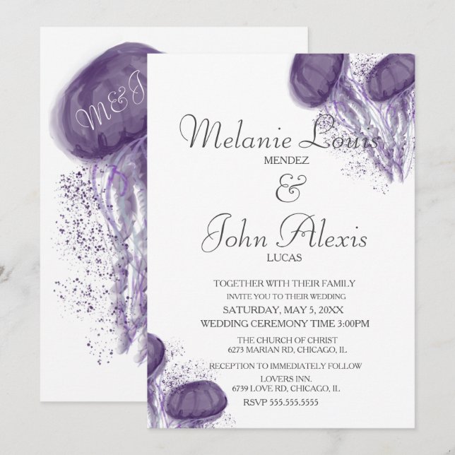 Invitation Mariage aquatique éclaboussure de méduse à l'aquar (Devant / Derrière)