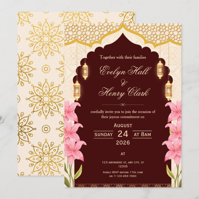 Invitation Mariage arabe élégant (Devant / Derrière)