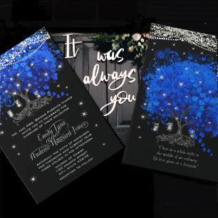 Invitation Mariage Arbre à Feuille de Cœur Opulence Bleu Coba