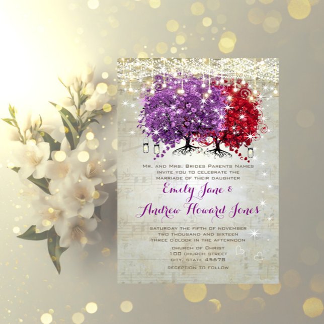 Invitation Mariage Arbre à Feuille en Forme de Cœur Rouge Vio (Créateur téléchargé)