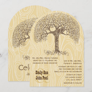 Invitation Mariage Arbre Brun Oiseau Amour Bois Jaune Tanné