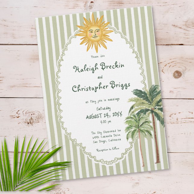 Invitation Mariage Arbre de Palmier de Soleil Chic de la Côte (Coastal Chic Sun Palm Tree Wedding Invitation)