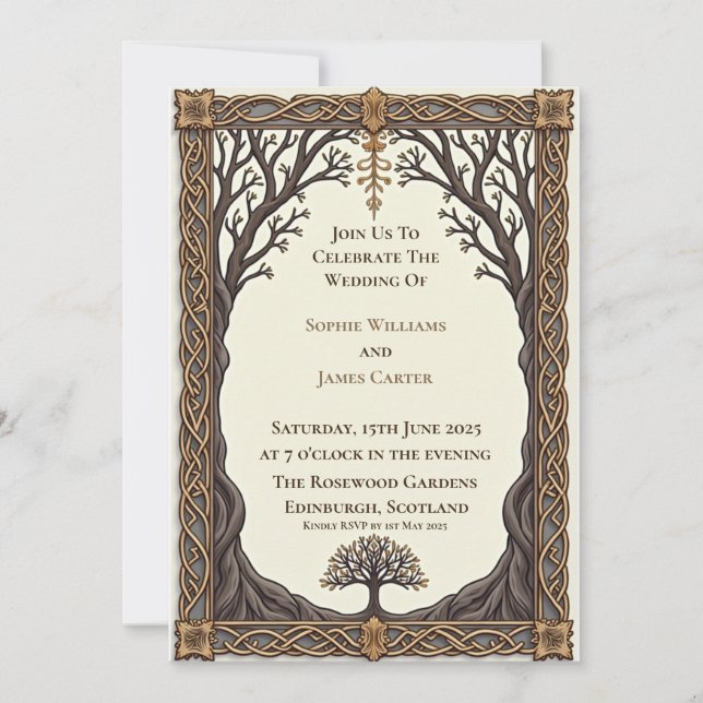 Invitation Mariage Arbre de Vie Celtique Écossais (Devant)