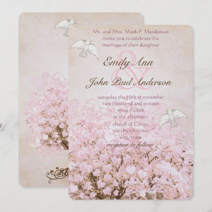 Invitation Mariage Arbre Feuille de Cœur Chien Sauvage Rose P