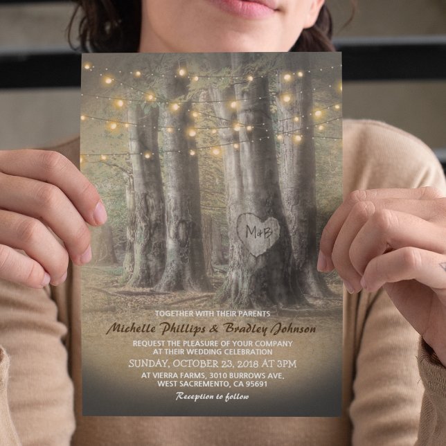 Invitation Mariage Arbre Rustique d'Automne & Lumières de Gui (Créateur téléchargé)