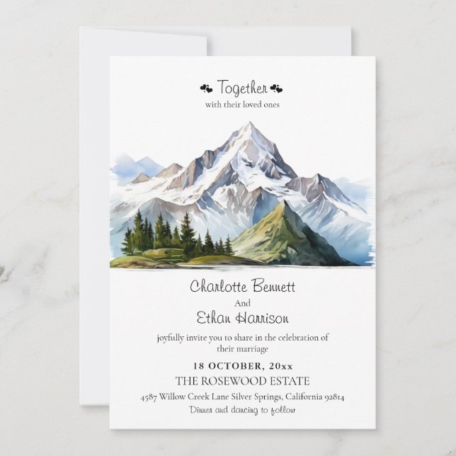Invitation Mariage Arbre vert Forêt Montagne Rustique  (Devant)