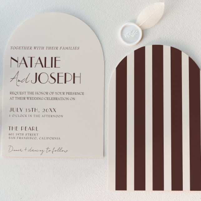 Invitation Mariage Arc-en-Ciel au Chocolat Rayé Brun Old Mone (Créateur téléchargé)